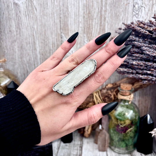 Raw Clear Quartz Crystal Ring Set in Fine Silver Size 8.5 / Foxlark Collection - One of a Kind