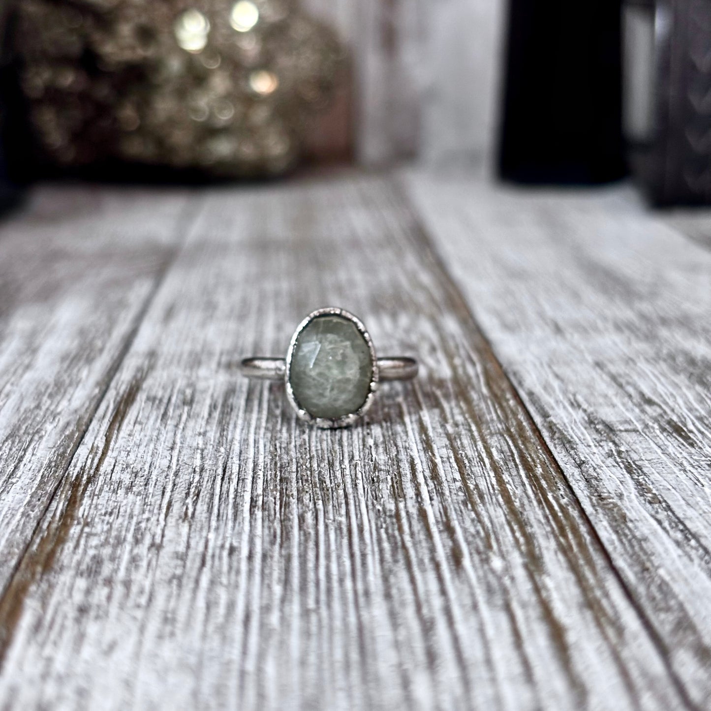 Aquamarine Ring Fine Silver Small Faceted Stone Ring Size 5 6 7 8 9 10 11 / Foxlark Collection