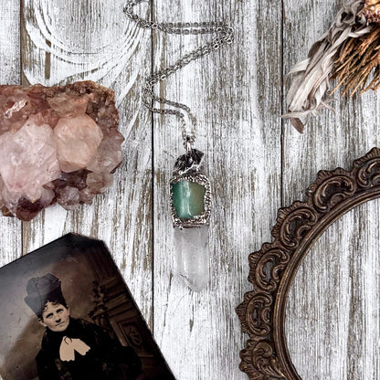 Clear Quartz & Aventurine Crystal Statement Necklace in Fine Silver / Foxlark Collection - One of a Kind