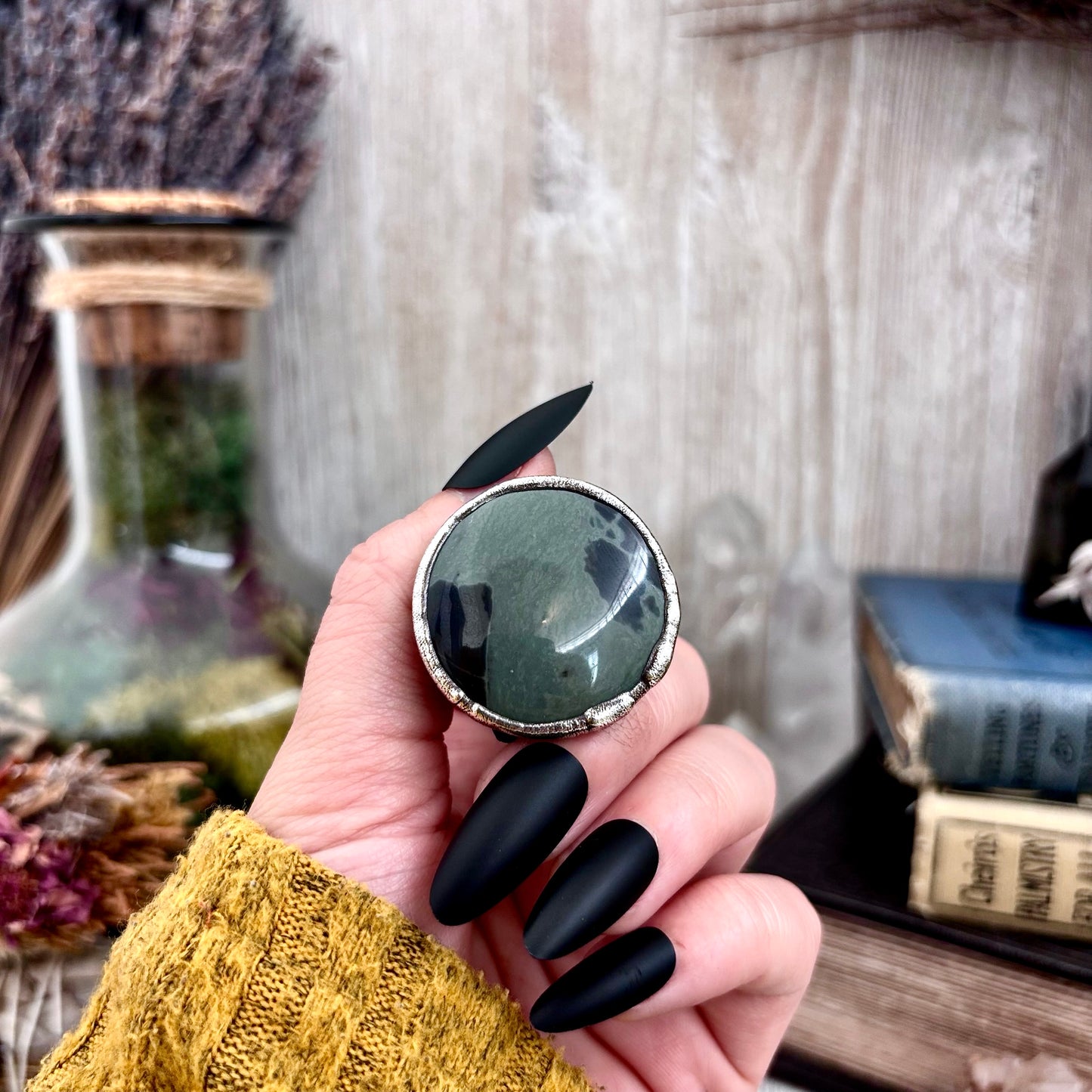 Spiderweb Obsidian Crystal Ring Fine Silver Size 7.5 / Foxlark Collection - One of a Kind
