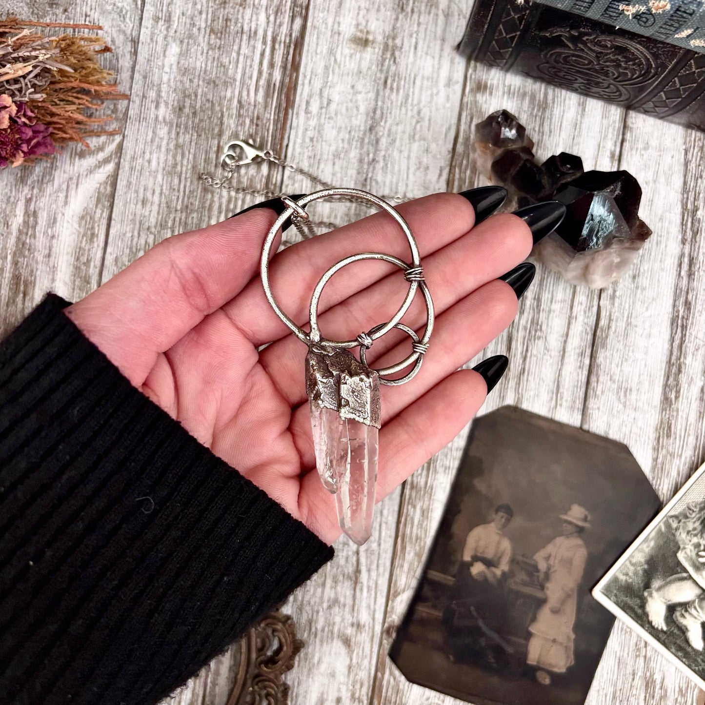 Big Raw Clear Quartz Crystal  Necklace in Fine Silver / Foxlark Collection - One of a Kind