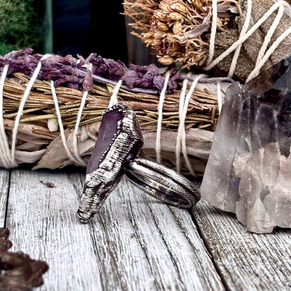 Raw Amethyst Crystal  Ring Set in Fine Silver Size 10 / Foxlark Collection - One of a Kind