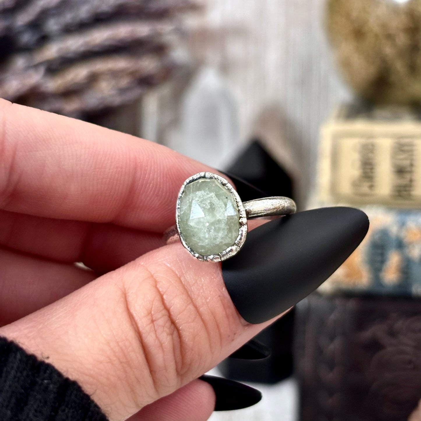 Aquamarine Ring Fine Silver Small Faceted Stone Ring Size 5 6 7 8 9 10 11 / Foxlark Collection