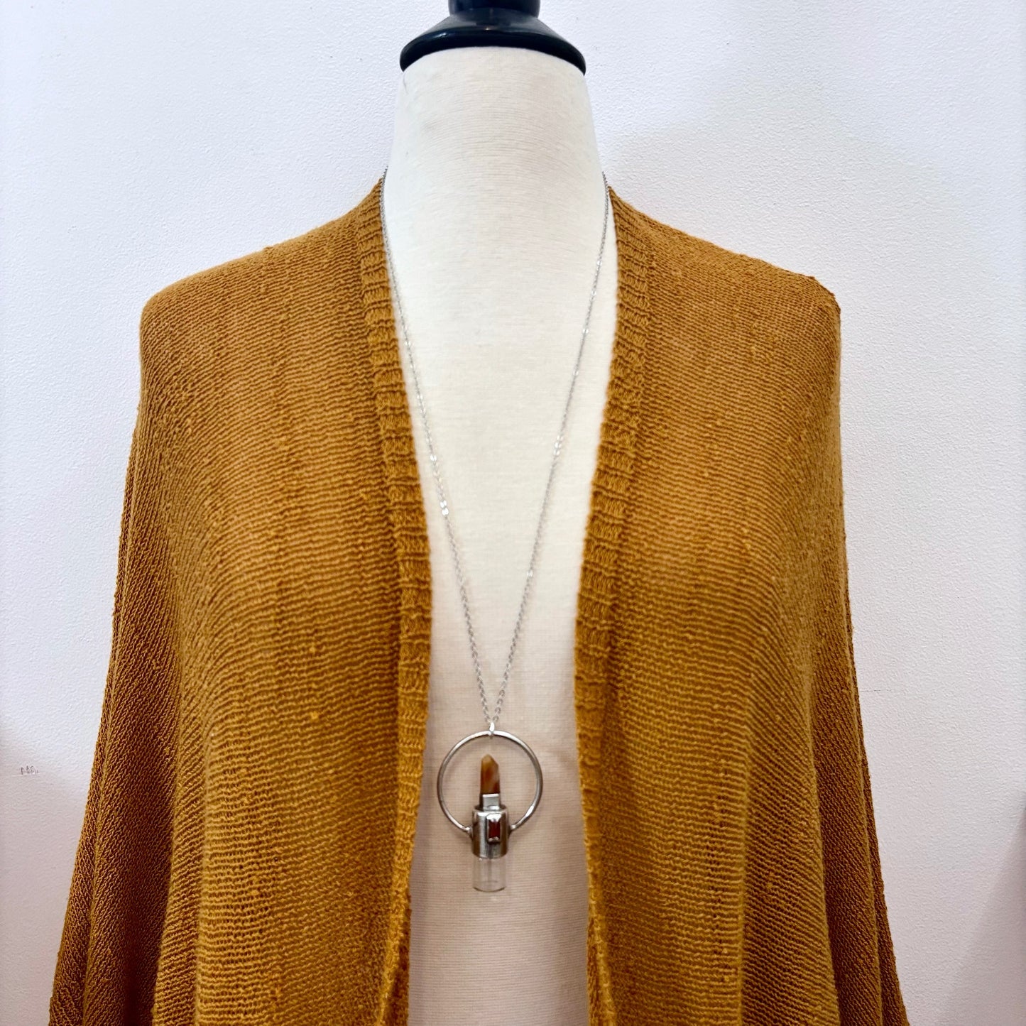 Garden Quartz and Orange Kyanite Crystal Necklace / Silver Rollerball Necklace