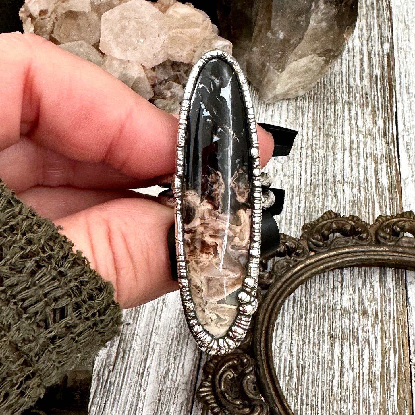 Fossilized Palm Root Ring Size 9 Black Fossilized Wood / Foxlark Crystal Jewelry Collection