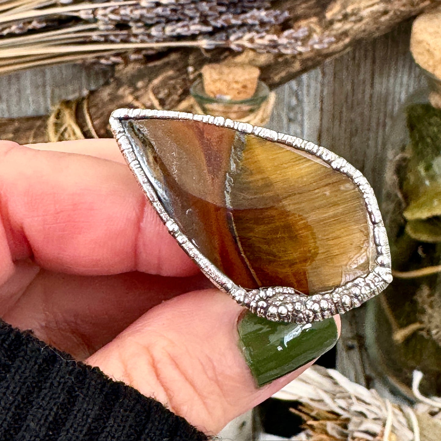 Tigers Eye Fine Silver Ring Size 10  / Foxlark Crystal Jewelry Collection