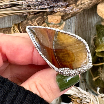 Tigers Eye Fine Silver Ring Size 10  / Foxlark Crystal Jewelry Collection
