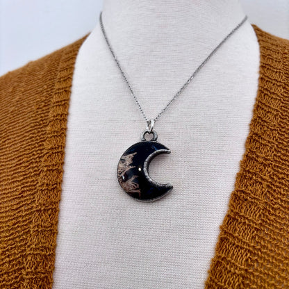 Fossilized Palm Root Crescent Moon Necklace in Fine Silver  / Foxlark Collection - One of a Kind