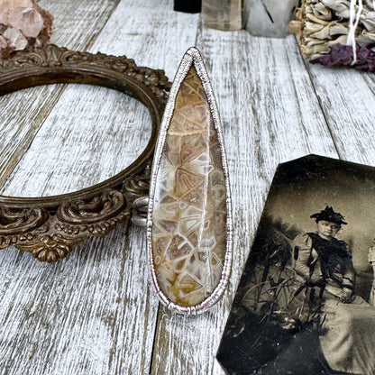 Big Fossilized Coral Crystal Ring Fine Silver Size 9.5 / Foxlark Collection - One of a Kind