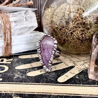 Raw Amethyst Crystal  Ring Set in Fine Silver Size 5.5 / Foxlark Collection - One of a Kind