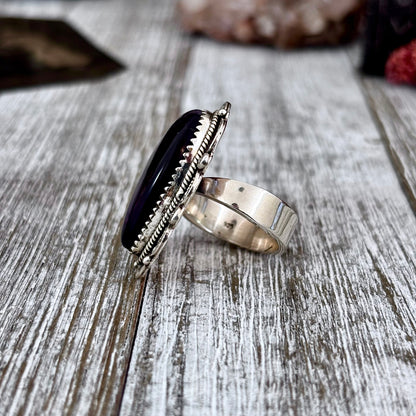 Amethyst Heart Crystal Statement Ring in Sterling Silver- Designed by FOXLARK Collection Adjusts to size 6,7,8,9, 10 / Gothic Jewelry