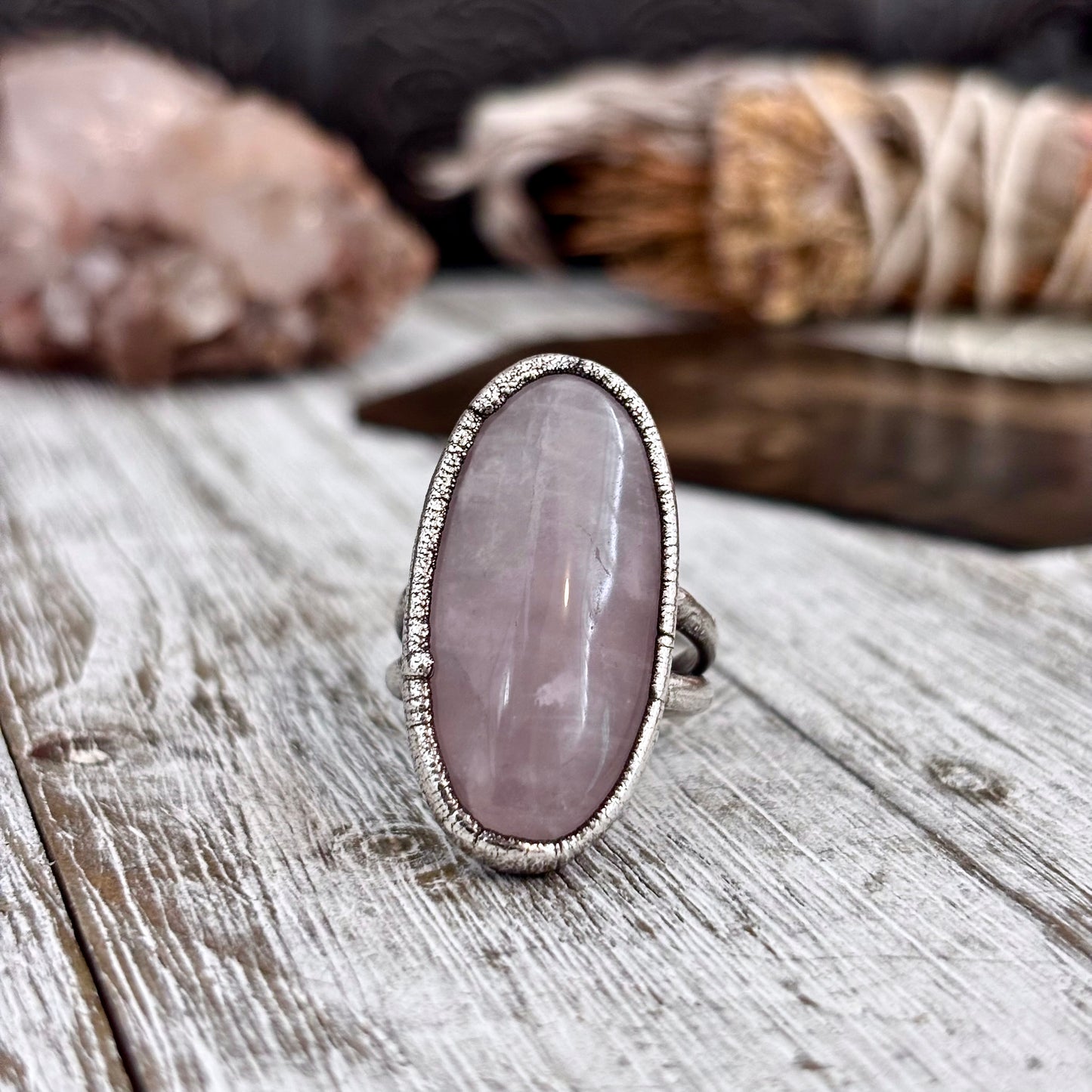 Rose Quartz Ring Fine Silver Stone Ring Size 8 / Foxlark Collection- One of a Kind