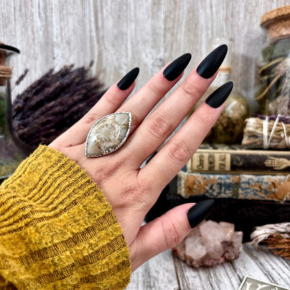 Fossilized Coral Ring Silver Size 5.5 / Foxlark Collection - One of a Kind