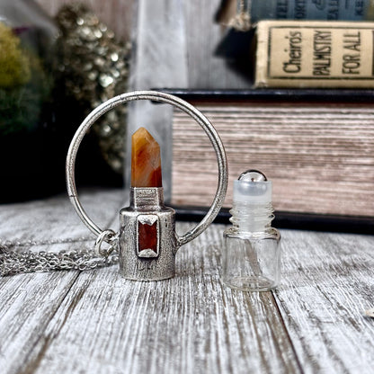 Garden Quartz and Orange Kyanite Crystal Necklace / Silver Rollerball Necklace