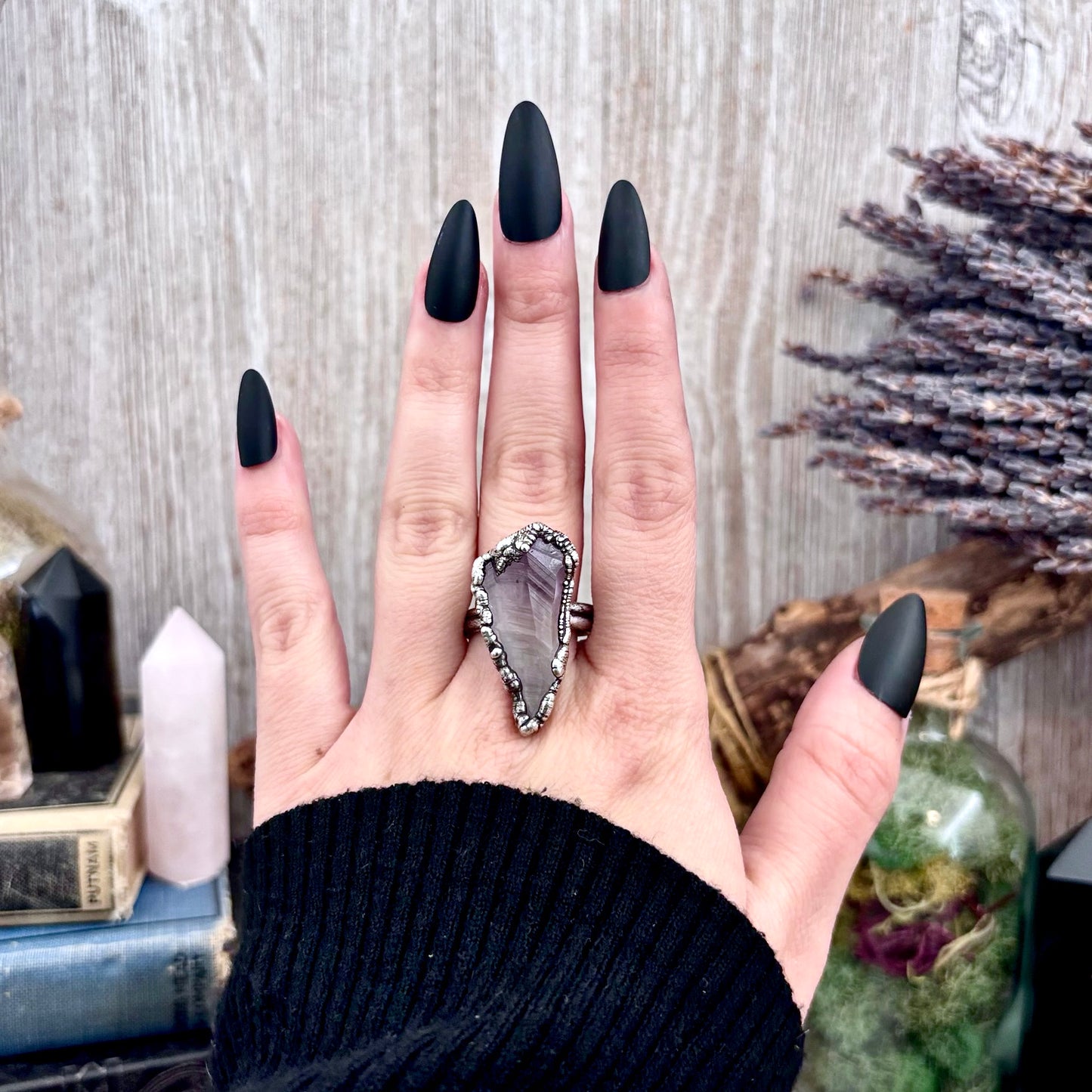 Raw Amethyst Crystal  Ring Set in Fine Silver Size 10 / Foxlark Collection - One of a Kind