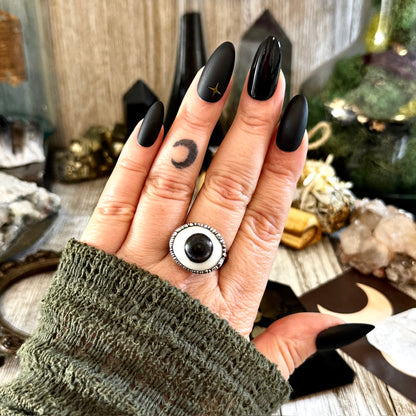Grey Iris Glass Eye Statement Ring Silver Size 11  / Foxlark Collection