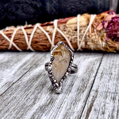 Raw Citrine Crystal Point Ring Set in Fine Silver Size 9  / Foxlark Collection - One of a Kind