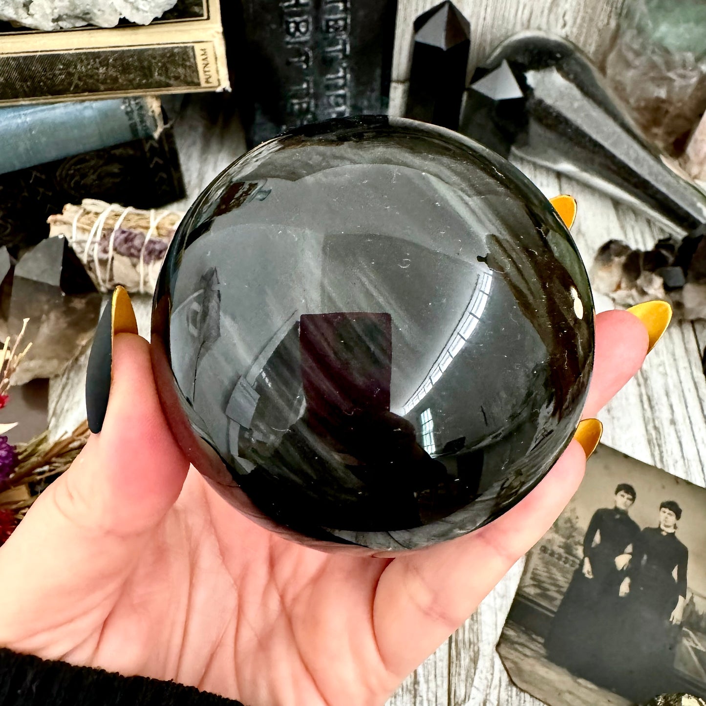 Large Black / Sheen Obsidian Crystal Ball / Foxlark Collection