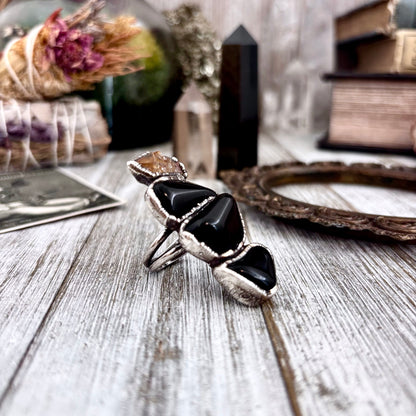 Multi Stone Black Obsidian Citrine  Ring In Silver Size 7 / Foxlark Collection