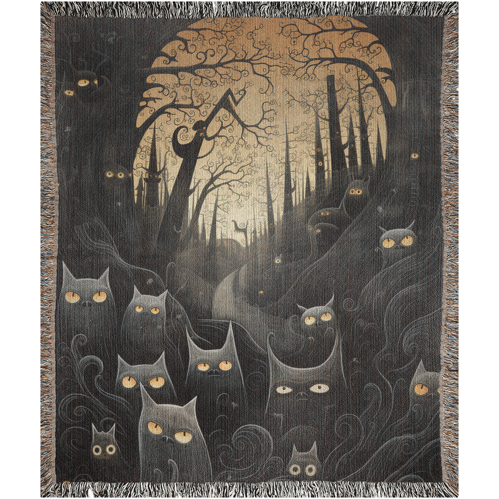 Black Cat Moon Woven Blanket.