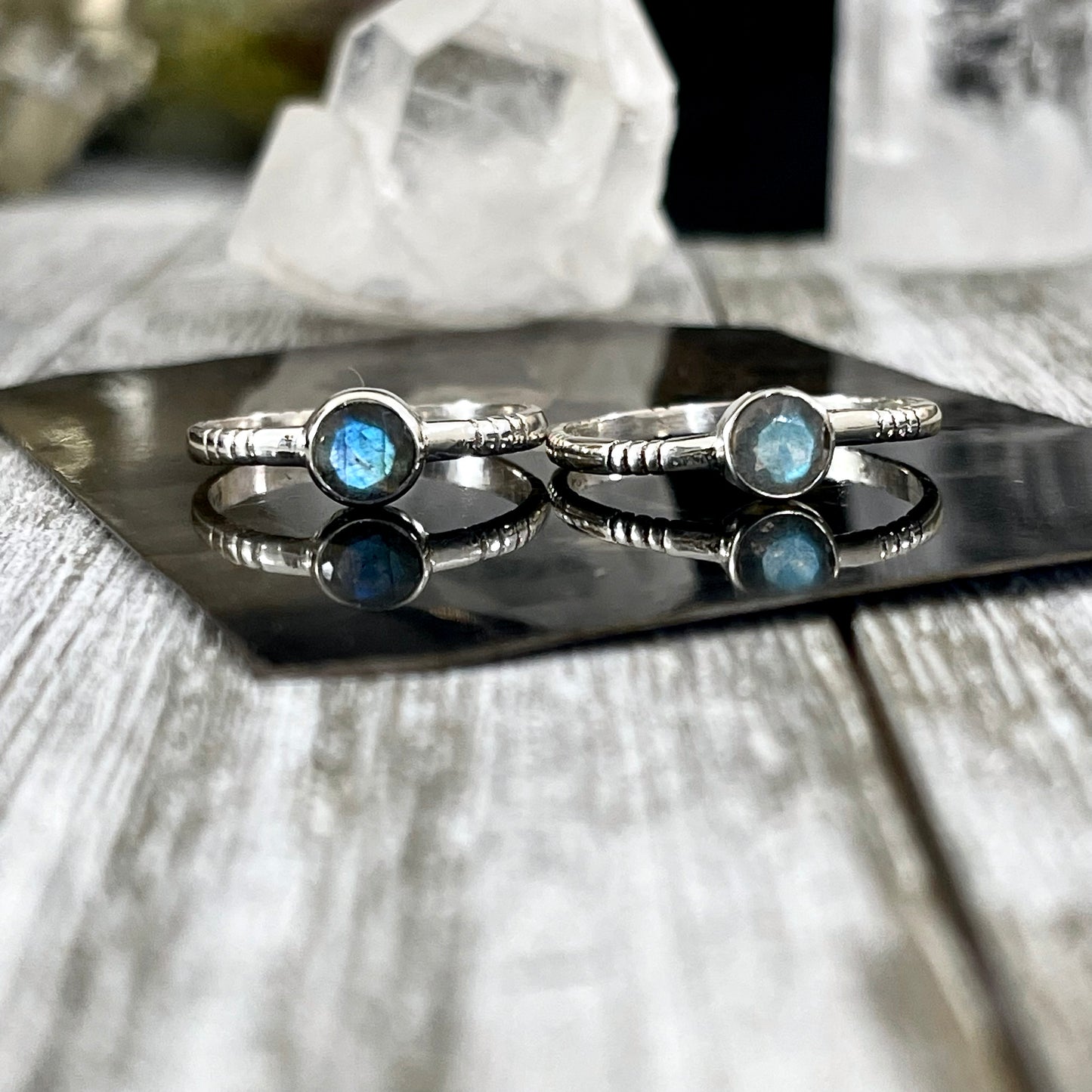 Dainty Labradorite Ring Set in Sterling Silver Size 7 8 9 10