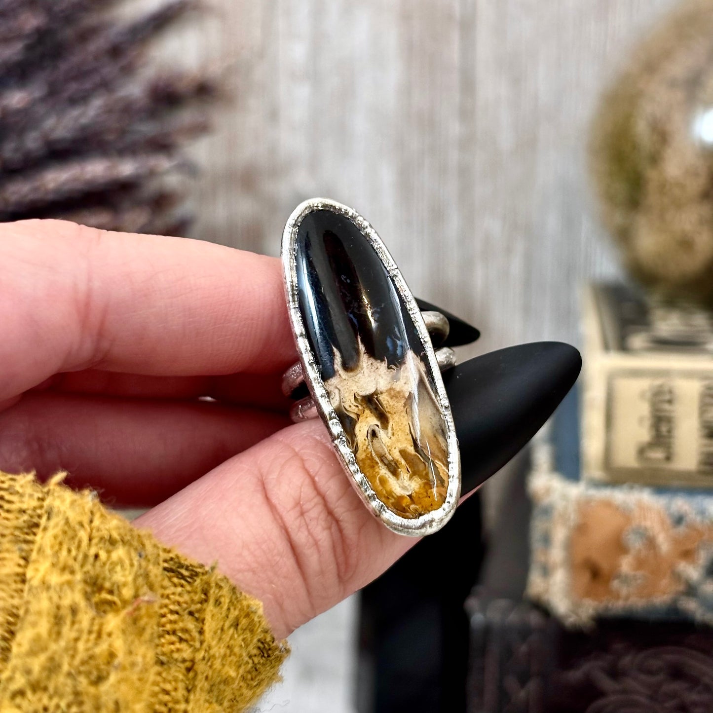 Fossilized Palm Root Ring Size 6.5  / Foxlark Crystal Jewelry Collection