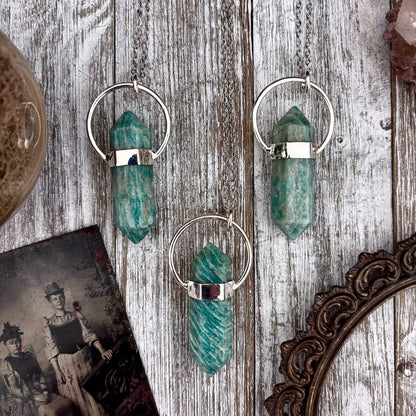 Amazonite Crystal Point Necklace in Sterling Silver, Blue Amazonite Pendant  -Designed by FOXLARK Collection