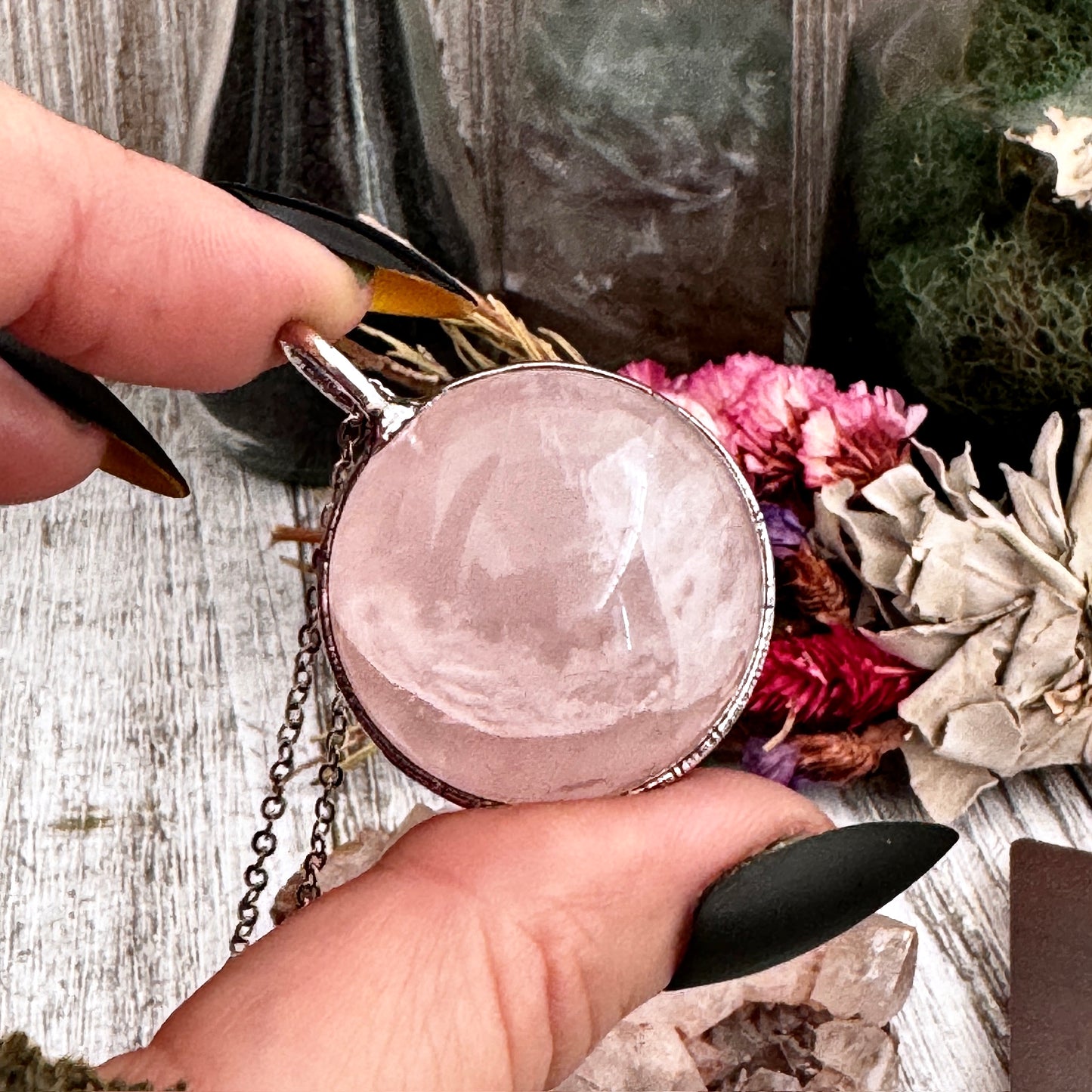 Rose Quartz Crystal Ball Necklace in Silver / Foxlark Collection