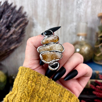 Multi Stone Citrine Black Onyx Ring In Silver Size 9 / Foxlark Collection