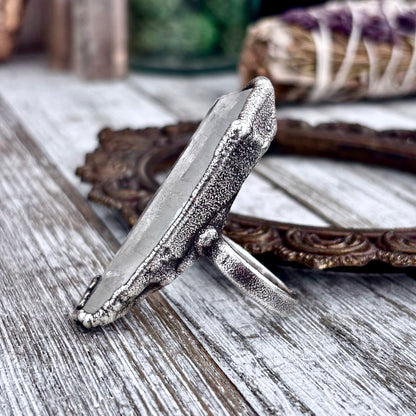 Raw Clear Quartz Crystal Ring Set in Fine Silver Size 8.5 / Foxlark Collection - One of a Kind