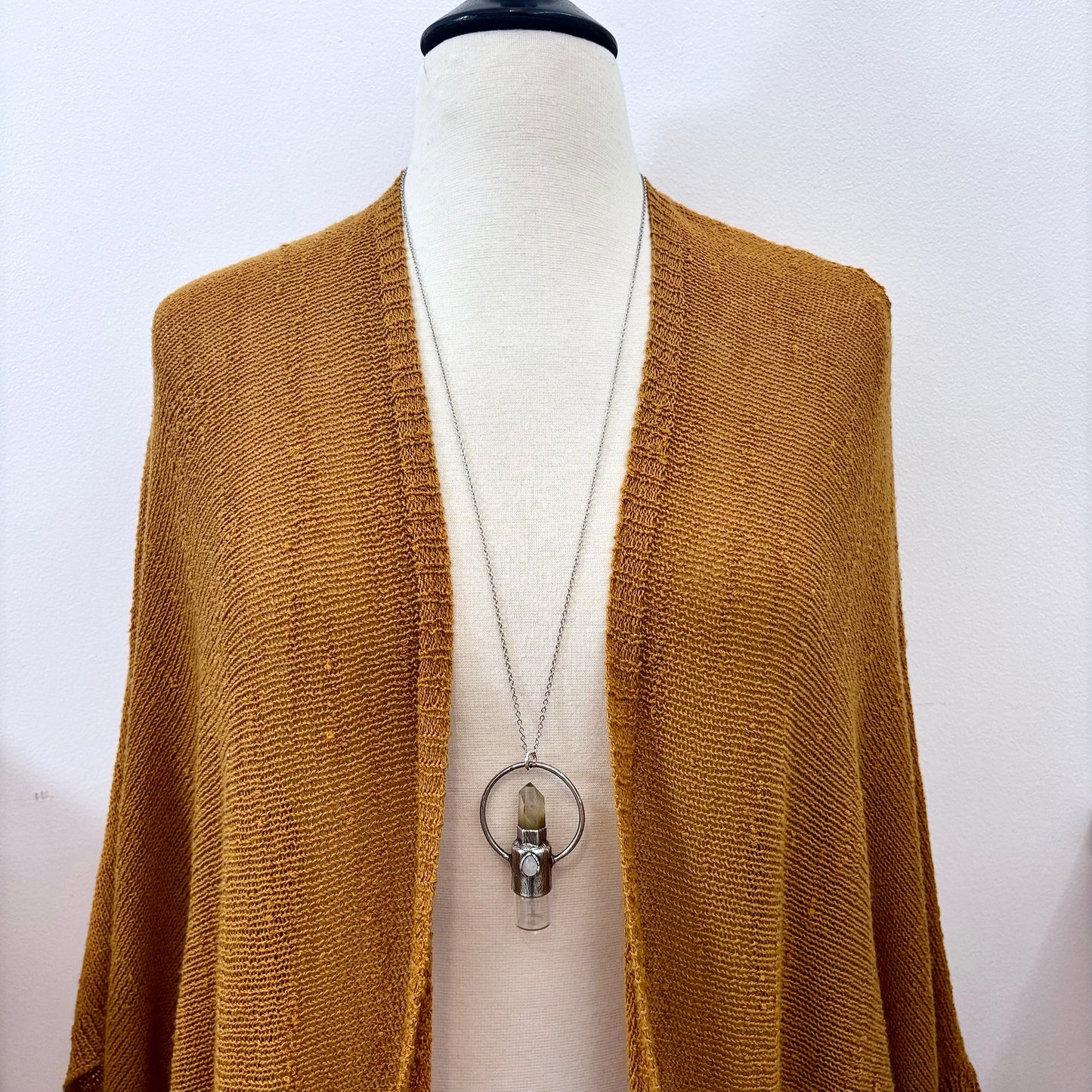 Garden Quartz and Clear Quartz Crystal Necklace / Silver Rollerball Necklace