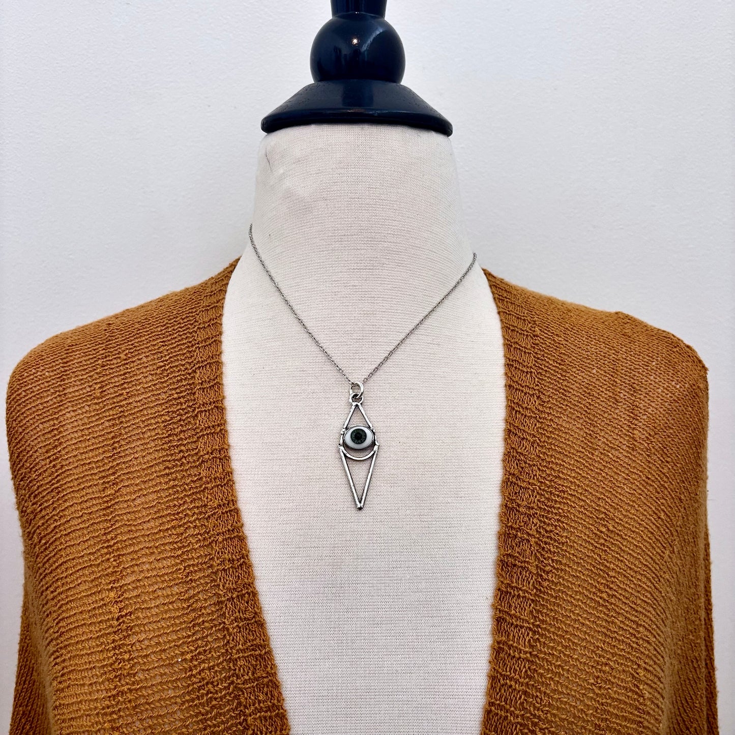 Moss & Moon Collection -  Green Iris Glass Eye Necklace set Fine Silver /