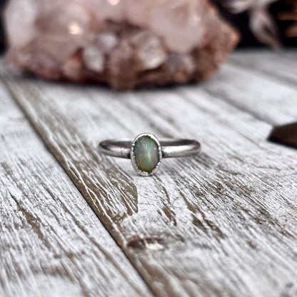 Opal Ring Fine Silver Small Faceted Stone Ring Size 5 6 7 8 9 10 11 / Foxlark Collection