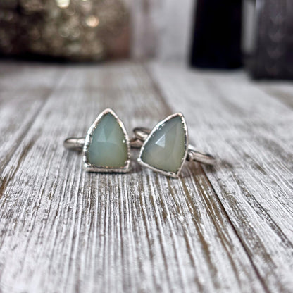 Blue Chalcedony Ring Fine Silver Small Faceted Stone Ring Size 5 6 7 8 9 10 11 / Foxlark Collection