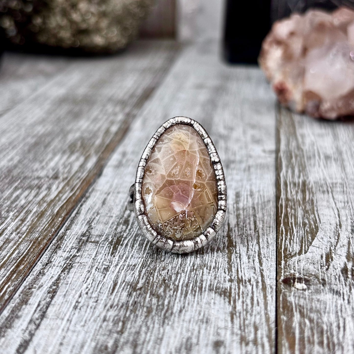 Fossilized Coral Ring Silver Size 5.5 / Foxlark Collection - One of a Kind