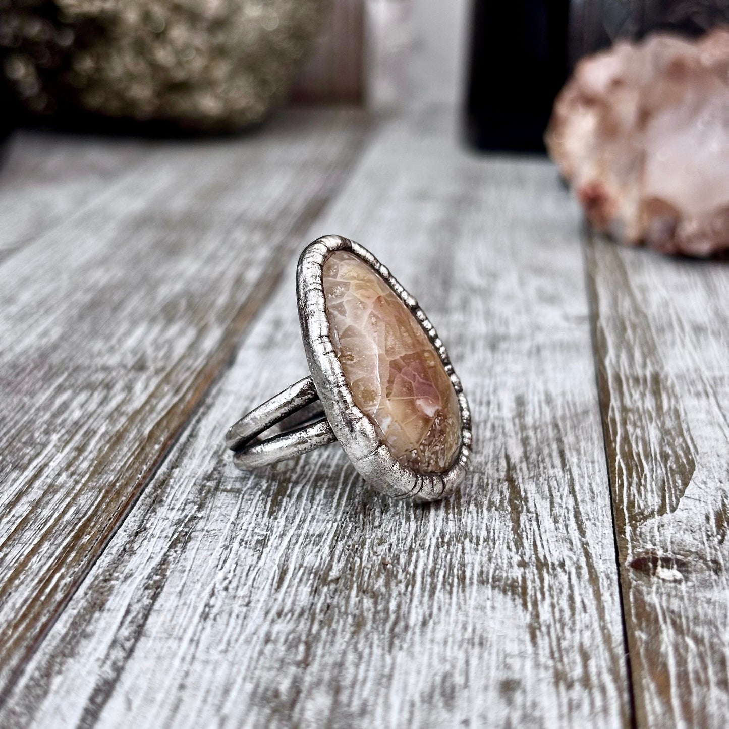 Fossilized Coral Ring Silver Size 5.5 / Foxlark Collection - One of a Kind