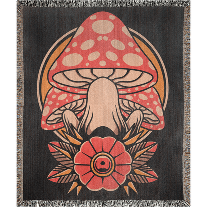 Mushroom Traditional Tattoo Style - Woven Blanket.