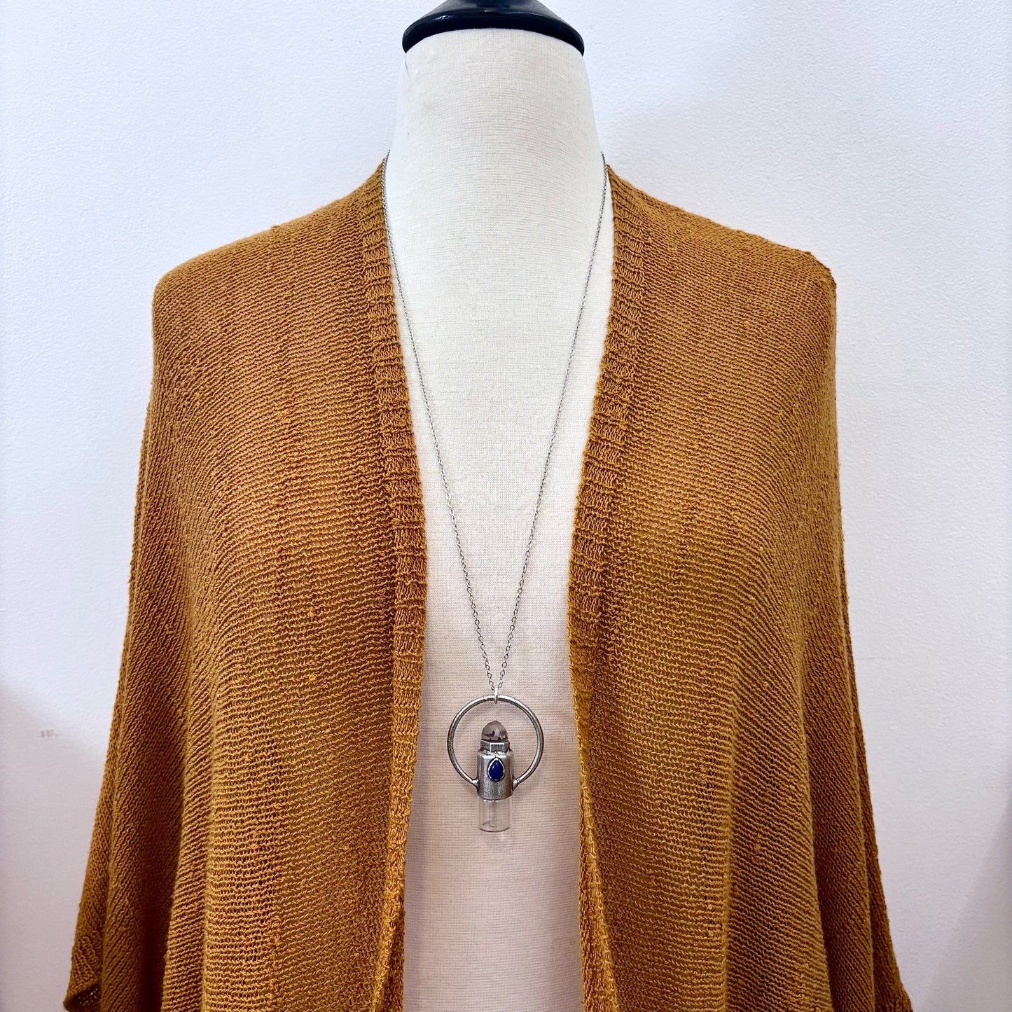 Clear Quartz and Glass Accent Bead Crystal Necklace / Silver Rollerball Necklace