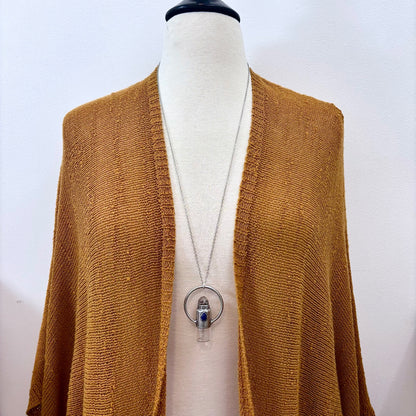 Clear Quartz and Glass Accent Bead Crystal Necklace / Silver Rollerball Necklace