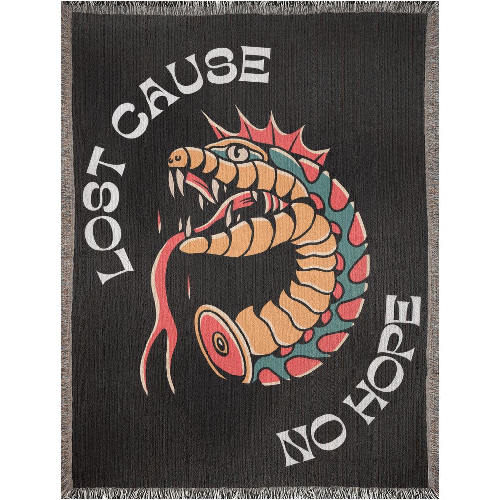 Lost Cause No Hope Tattoo Style Woven Fringe Blanket