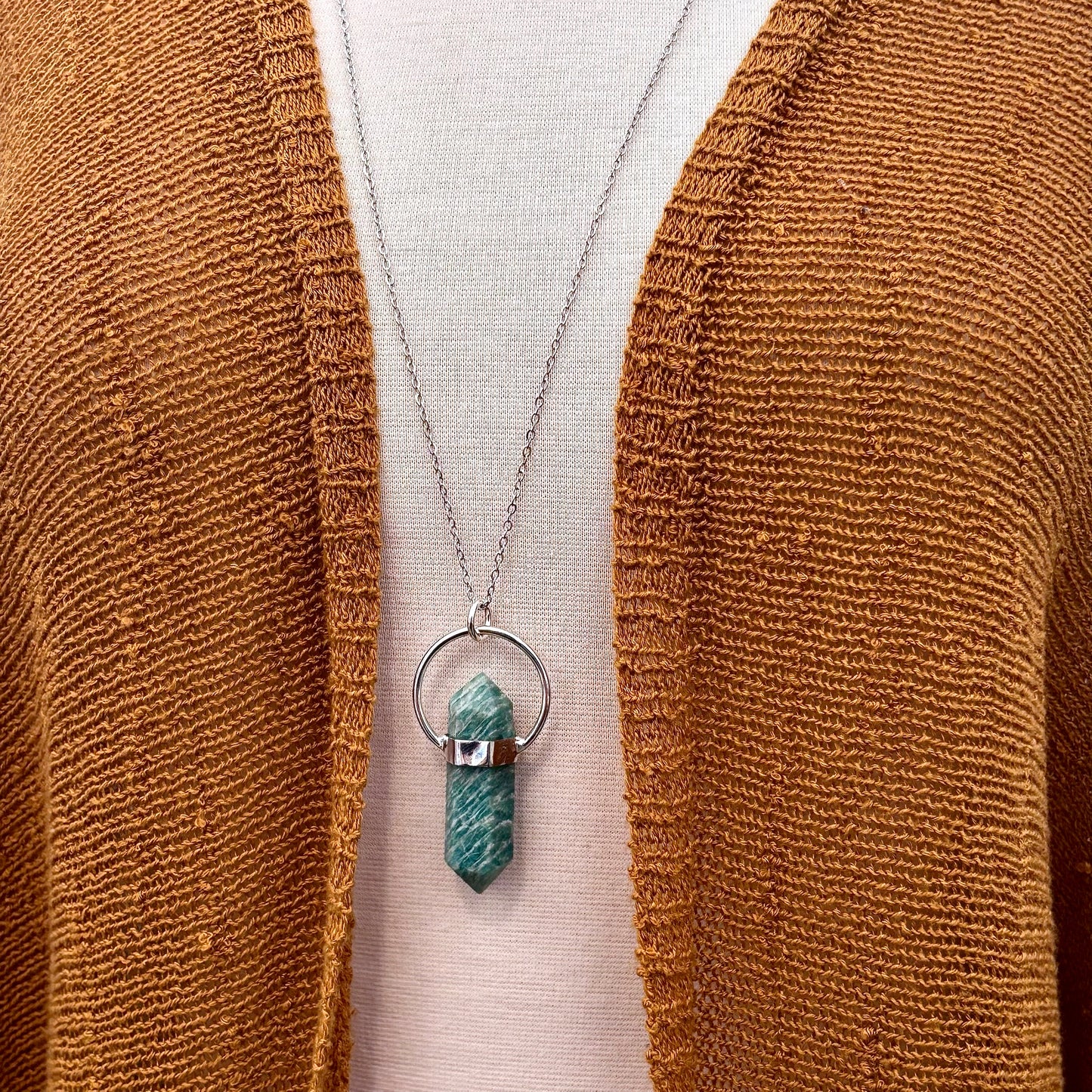 Amazonite Crystal Point Necklace in Sterling Silver, Blue Amazonite Pendant  -Designed by FOXLARK Collection