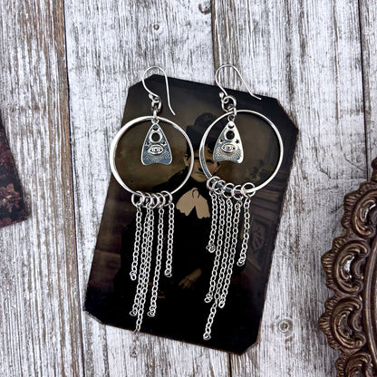 Sterling Silver Planchet Hoop Fringe Earrings / Long Dangle Witchy Earrings