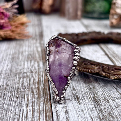 Raw Amethyst Crystal  Ring Set in Fine Silver Size 6.5 / Foxlark Collection - One of a Kind