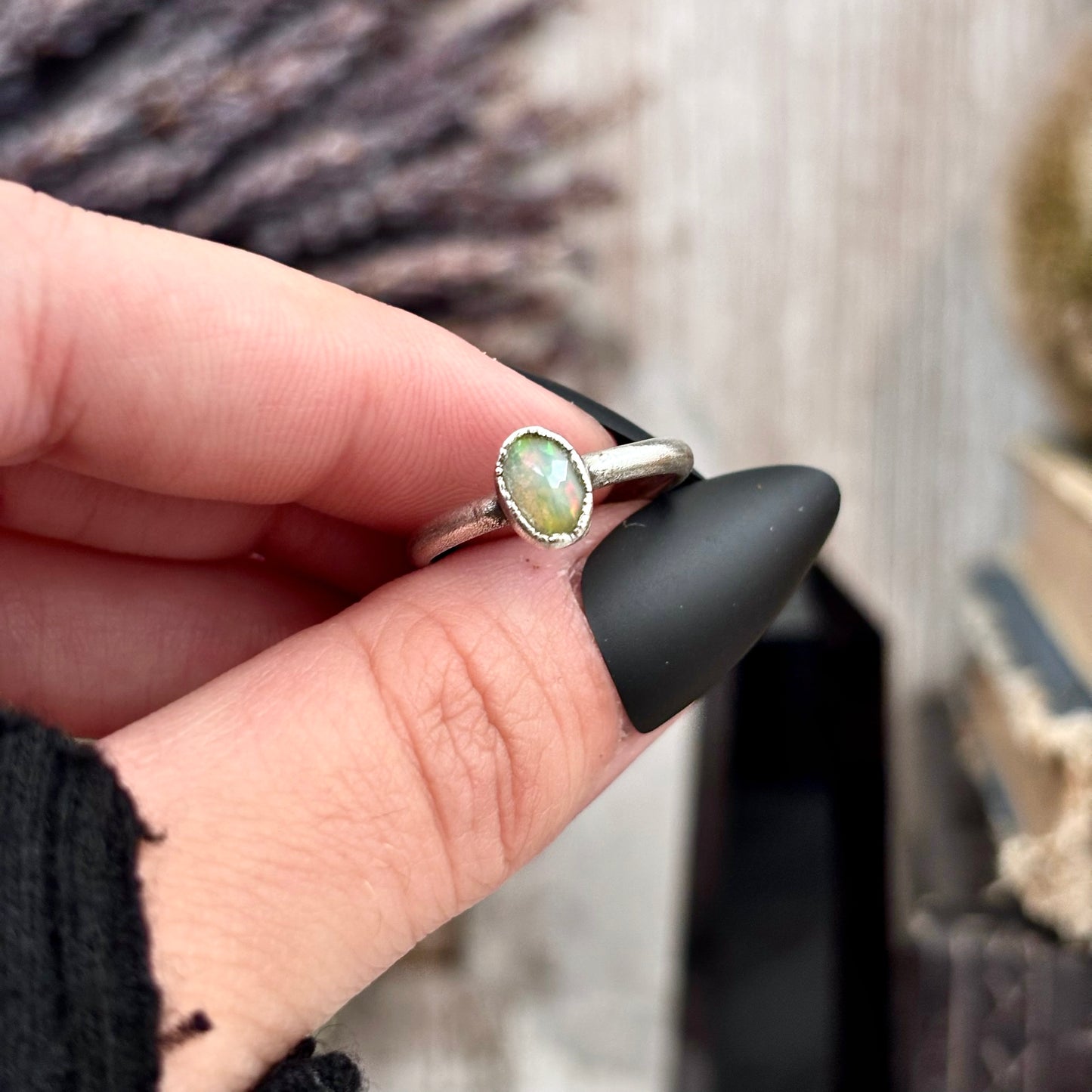 Opal Ring Fine Silver Small Faceted Stone Ring Size 5 6 7 8 9 10 11 / Foxlark Collection