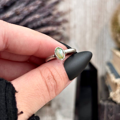 Opal Ring Fine Silver Small Faceted Stone Ring Size 5 6 7 8 9 10 11 / Foxlark Collection