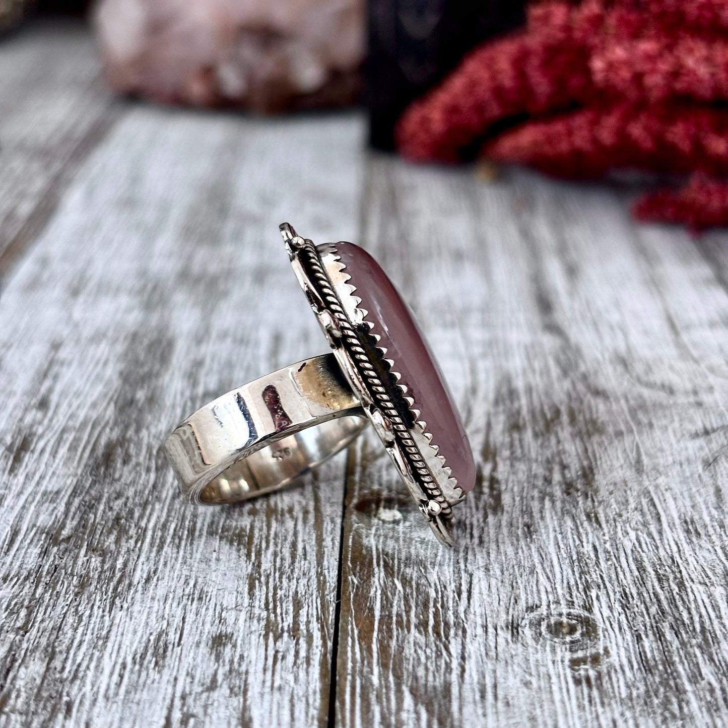Rose Quartz Heart Crystal Statement Ring in Sterling Silver- Designed by FOXLARK Collection Adjusts to size 6,7,8,9, 10 / Gothic Jewelry