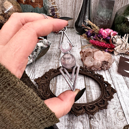 Rose Quartz Crystal Ball Necklace Moss and Moon Collection/ Foxlark Collections