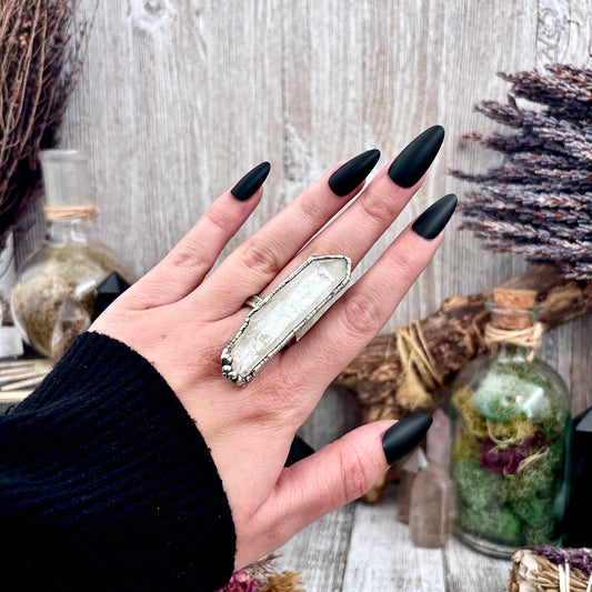 Raw Clear Quartz Crystal Ring Set in Fine Silver Size 8.5 / Foxlark Collection - One of a Kind