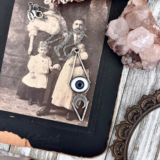 Moss & Moon Collection -  Blue Iris Glass Eye Necklace set Fine Silver /