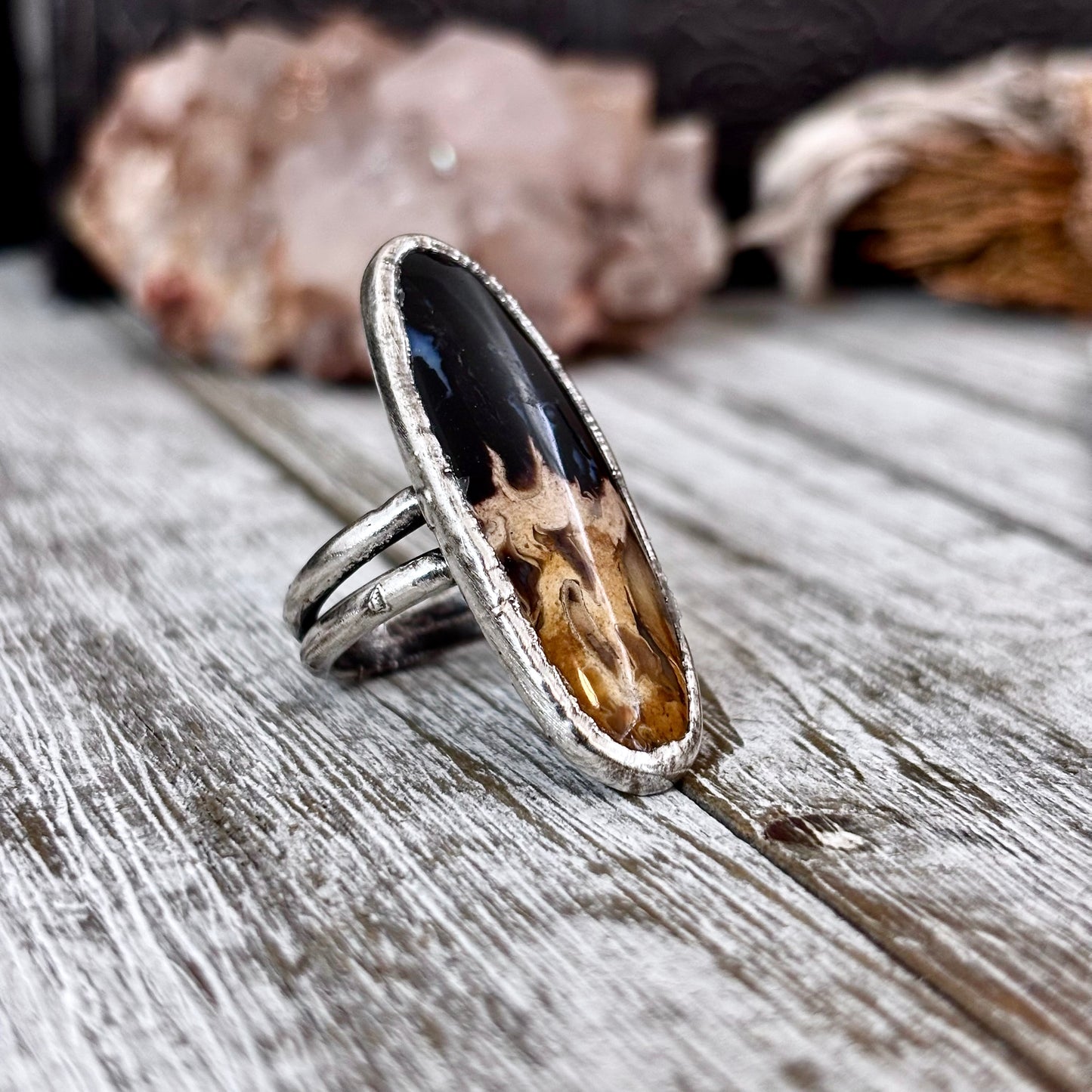 Fossilized Palm Root Ring Size 6.5  / Foxlark Crystal Jewelry Collection